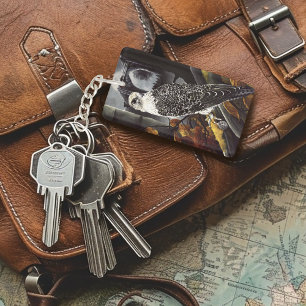 Mysterious Autumn Gothic Falcon Moonlit Ruins Keychain