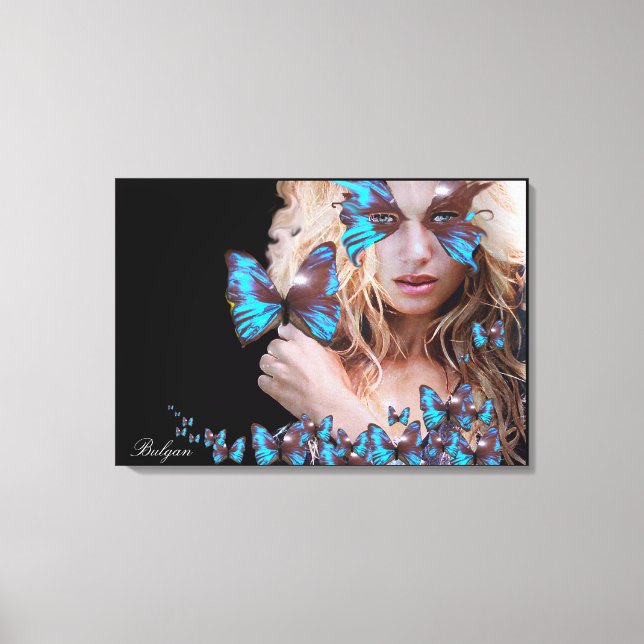 MYSTERIOUS BEAUTY WITH BLUE BUTTERFLY CANVAS PRINT (Front)