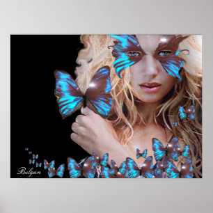 MYSTERIOUS BEAUTY WITH BLUE BUTTERFLY POSTER