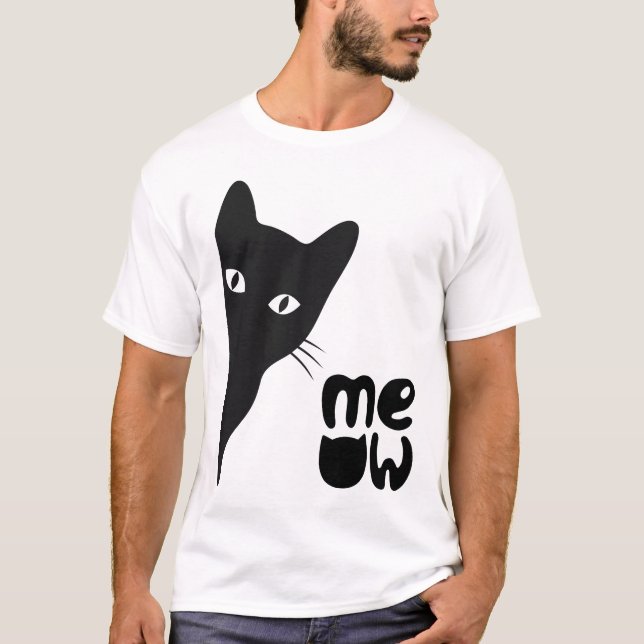 Mysterious Black Cat – Minimalist Design T-Shirt (Front)
