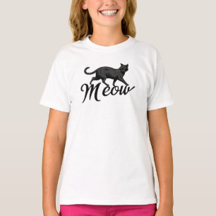 Mysterious Black Cat with Yellow Eyes - Meow Desig T-Shirt