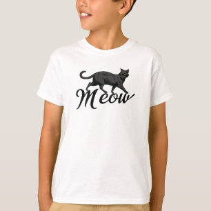 Mysterious Black Cat with Yellow Eyes - Meow Desig T-Shirt