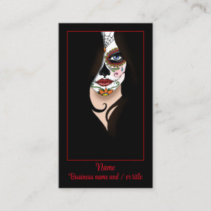 Mysterious Black Elegant Sugar Skull Portrait Business Card