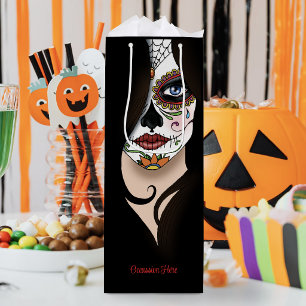Mysterious Black Elegant Sugar Skull Portrait Wine Gift Bag