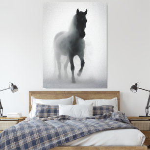 Mysterious Black Horse Emerging from Mist Canvas Print