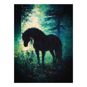 Mysterious Black Horse in Forest Photo Print
