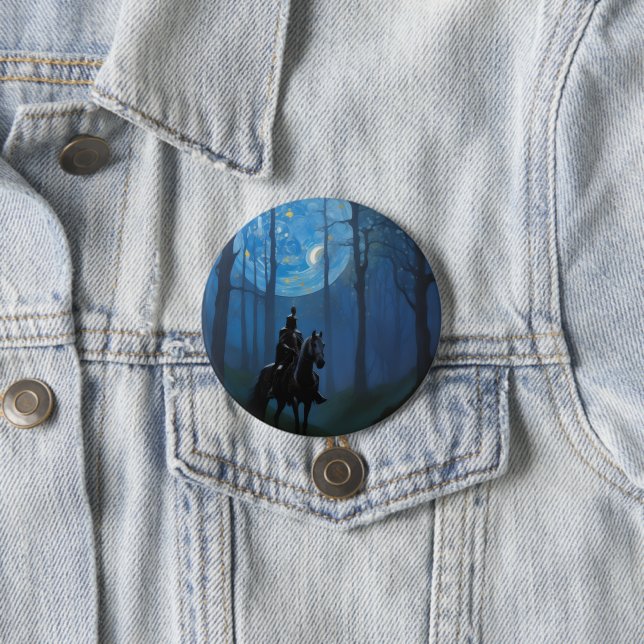 Mysterious Black Knight in the Moonlit Forest 3 Inch Round Button (In Situ)