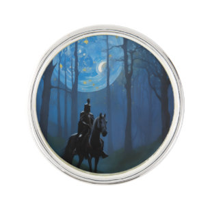Mysterious Black Knight in the Moonlit Forest Lapel Pin