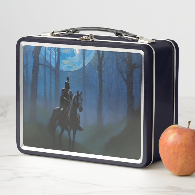 Mysterious Black Knight in the Moonlit Forest Metal Lunch Box (In Situ)