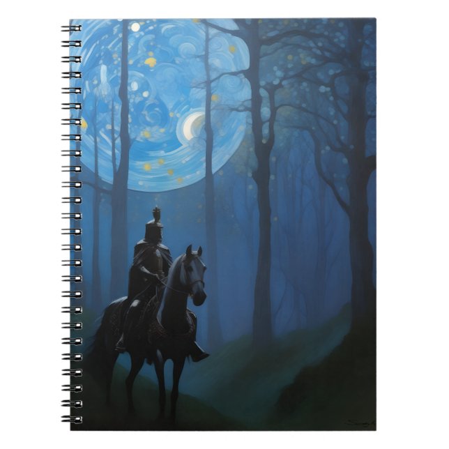 Mysterious Black Knight in the Moonlit Forest Notebook (Front)