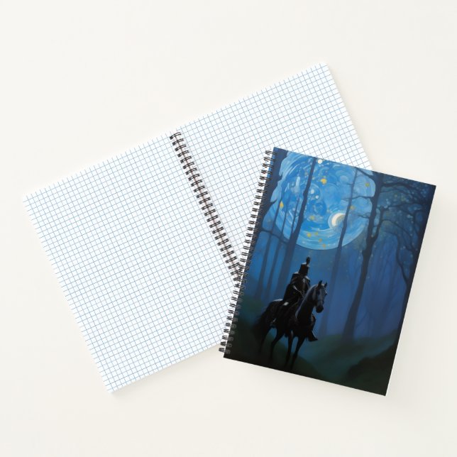 Mysterious Black Knight in the Moonlit Forest Notebook (Inside)