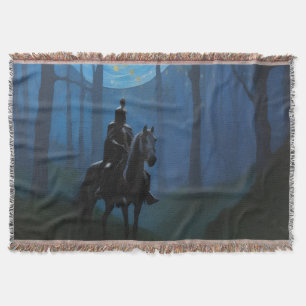 Mysterious Black Knight in the Moonlit Forest Throw Blanket