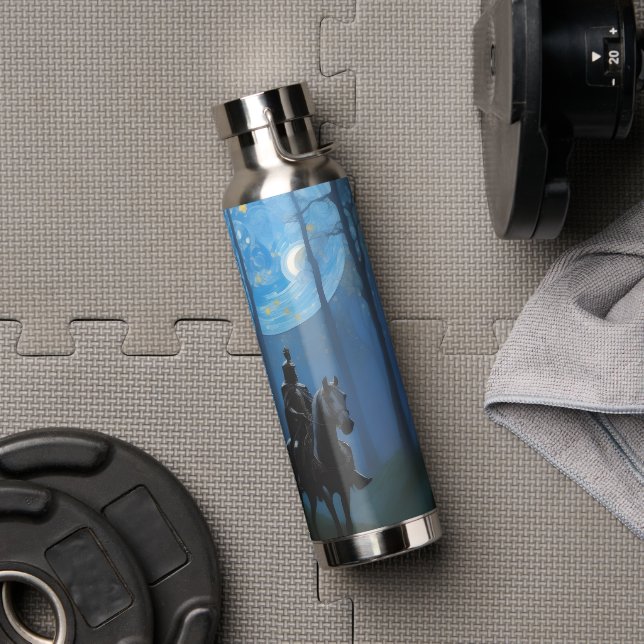 Mysterious Black Knight in the Moonlit Forest Water Bottle (Gym)