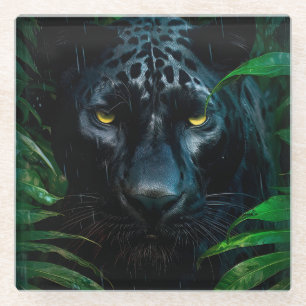 Mysterious Black Panther Jungle Wildlife Design Glass Coaster