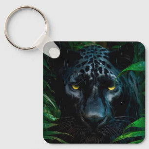 Mysterious Black Panther Jungle Wildlife Design Keychain