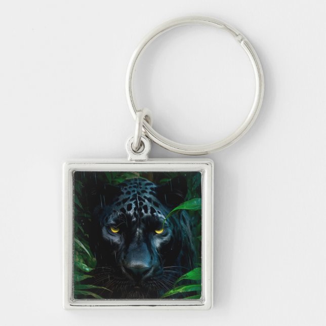 Mysterious Black Panther Jungle Wildlife Design Keychain (Front)