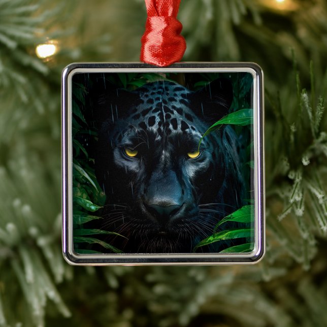 Mysterious Black Panther Jungle Wildlife Design Metal Ornament (Tree)