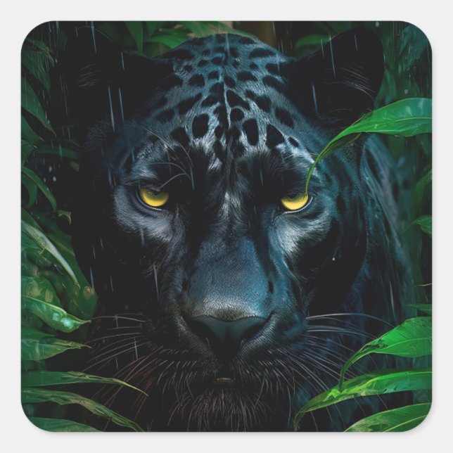 Mysterious Black Panther Jungle Wildlife Design Square Sticker (Front)