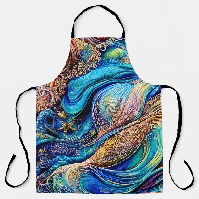Mysterious Blue Waves Swirls Hidden Eye Abstract Apron (Front)