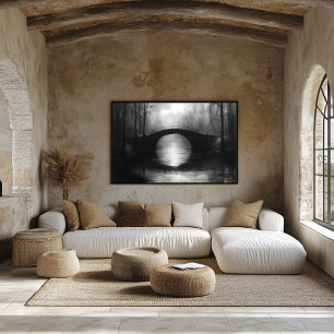 Mysterious Bridge Over Serene Waters – Monochrome  Poster