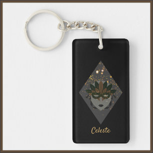 Mysterious Bronze and Black Glitter Masquerade Keychain