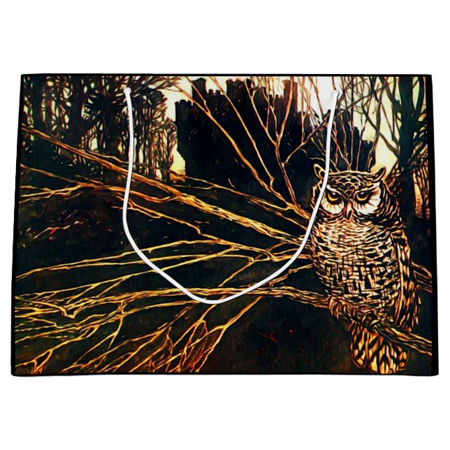 Mysterious castle in the woods and owl large gift bag (Front)