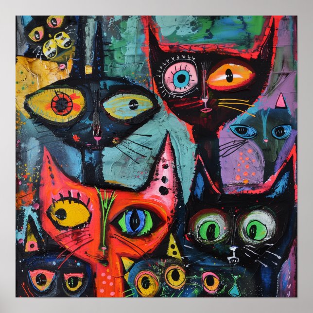 Mysterious Cats- Whimsical Art Print (Front)