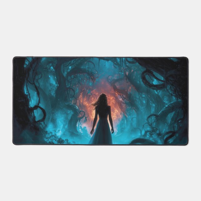 Mysterious Dreamlike Enchanted Dark Magical.Forest Desk Mat (Front)