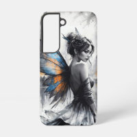 Mysterious fairy misty city glowing ethereal wings
