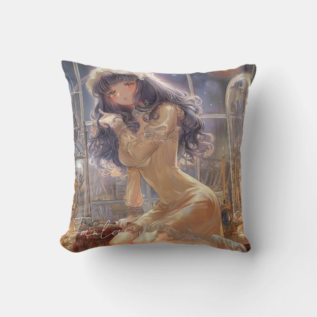 Mysterious Fantasy Girl - Gothic Art Aesthetic Throw Pillow (Front)