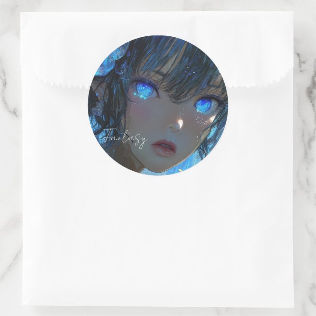 Mysterious Fantasy Girl - Ocean Art Aesthetic Classic Round Sticker (Bag)
