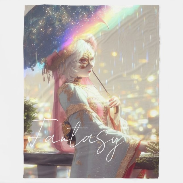 Mysterious Fantasy Girl - Ocean Art Aesthetic Fleece Blanket (Front)