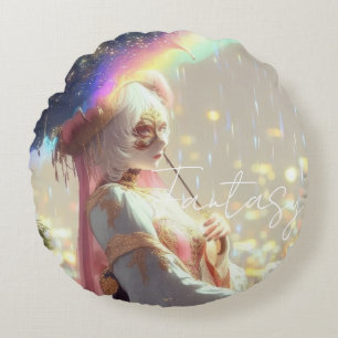 Mysterious Fantasy Girl - Ocean Art Aesthetic Round Pillow