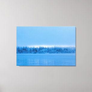 Mysterious fog over snowy lake Bohinj, Slovenia Canvas Print