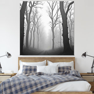Mysterious Foggy Forest Path Canvas Print