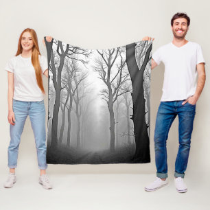 Mysterious Foggy Forest Path Fleece Blanket