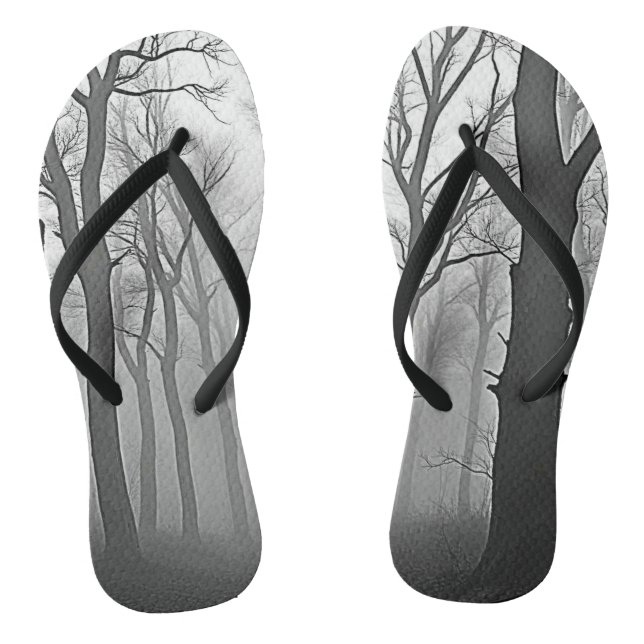 Mysterious Foggy Forest Path Flip Flops (Footbed)
