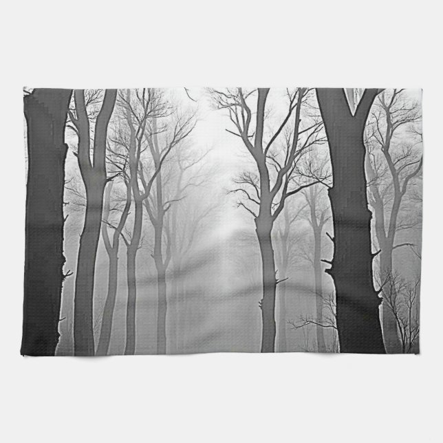 Mysterious Foggy Forest Path Kitchen Towel (Horizontal)