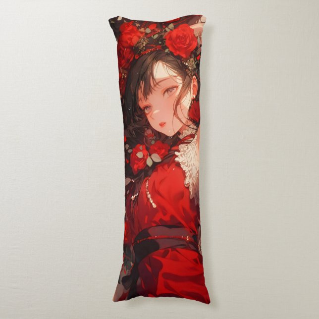Mysterious Girl in Red Anime Body Pillow (Front Vertical)