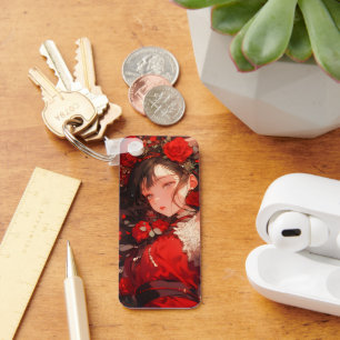 Mysterious Girl in Red Anime Keychain