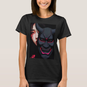 Mysterious Girl with Oni Mask Dark Japanese Horror T-Shirt