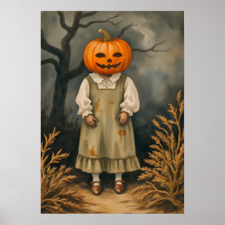 Mysterious Girl with Pumpkin Head – Spooky  Poster