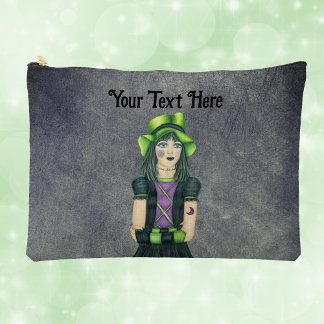 Mysterious Goth Girl Tattoos Green Hat Grunge Grey Accessory Pouch