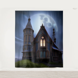 Mysterious Gothic House on hill Tapestry