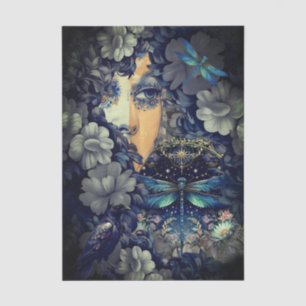 Mysterious Gothic Indigo Floral Art Collage  Tissue Paper