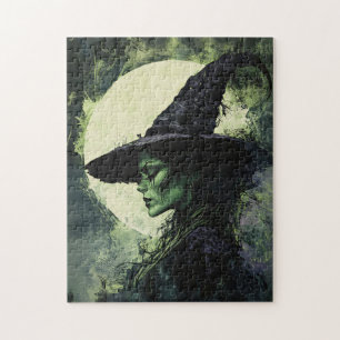 Mysterious Green Witch Full Moon Jigsaw Puzzle