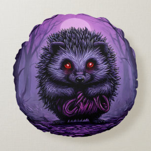 Mysterious Hedgehog in Spooky Forest Round Pillow