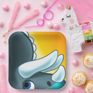 MYSTERIOUS HORNED DINOSAUR by Jeff Willis Art Paper Plate