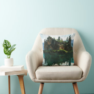 Mysterious Island and Monastery Art Throw Pillow