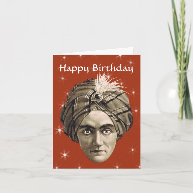 Mysterious Magical Genie Head Face Turban Birthday Card (Front)
